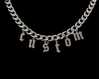 Classic Custom Chain Necklace - Unisex Stainless Steel Personalised Old English Name Word Monogram Charm Jewelry Choker Necklace Gift