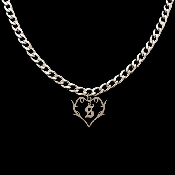 Custom Thorny Heart Pendant Necklace - Stainless Steel Personalised Gothic Goth Old English Letter Charm Jewelry Choker Necklace Present