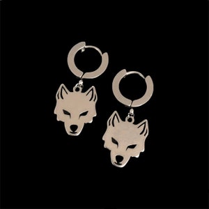 Wolf Mini Hoop Earrings - Unisex Mens Womens Stainless Steel Grunge Wolverine Charm Huggie Sleeper Drop Jewelry Birthday Gift Present