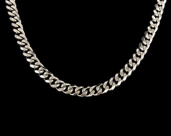 Chunky Cuban Chain Necklace - Unisex Mens Womens Jewelry Stainless Steel Waterproof Thick Silver Plain Basic Simple Choker Gothic Fashion