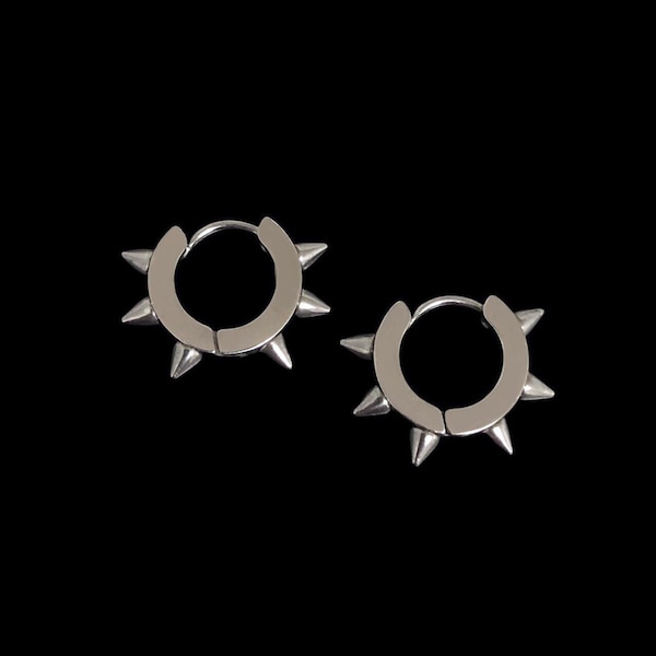 Spiked Mini Creolen - Unisex Herren Damen Edelstahl Spike Spikey Punk Dicker Block Huggie Schläfer Schmuck Geburtstag Geschenk vorhanden