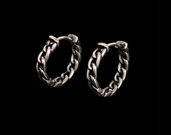 Thin Curb Chain Hoop Earrings - Unisex Mens Womens Stainless Steel Gothic Grunge Thin Curb Chain Hoop Earrings Jewelry Birthday Gift Present