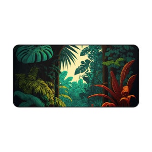Dark Green Monstera Leaves Desk Mat Gaming Mouse Pad Nature Plant Illustration Large Mousepad Office Desk Accessories Decor Gift image 2