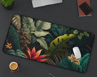 Dark Green Monstera Leaves Desk Mat Gaming Mouse Pad Nature Plant leaf with Golden Line Large Mousepad Office Desk Accessories Decor Gift