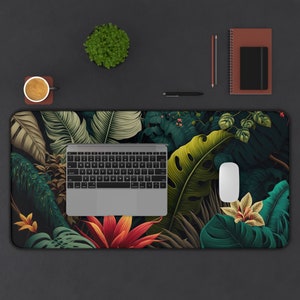 Dark Green Monstera Leaves Desk Mat Gaming Mouse Pad Nature Plant leaf with Golden Line Large Mousepad Office Desk Accessories Decor Gift image 3