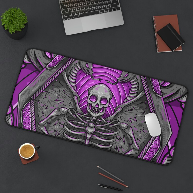 Goth Coffin Desk Mat, Long Desk Mats, Mousepad, Gaming Mousepad, Large Deskpad, Handdrawn, Extended image 1