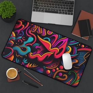 Neon Graffiti Artwork Desk Mat, Long Desk Mats, Mousepad, Gaming Mousepad, Large Deskpad, Extended image 10