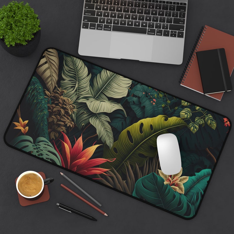 Dark Green Monstera Leaves Desk Mat Gaming Mouse Pad Nature Plant leaf with Golden Line Large Mousepad Office Desk Accessories Decor Gift image 9