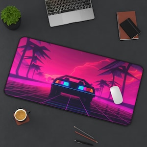 Delorean Retro Artwork Desk Mat, Back To The Future, BTTF, Long Desk Mats, Mousepad, Gaming Mousepad, Large Deskpad, Extended image 1