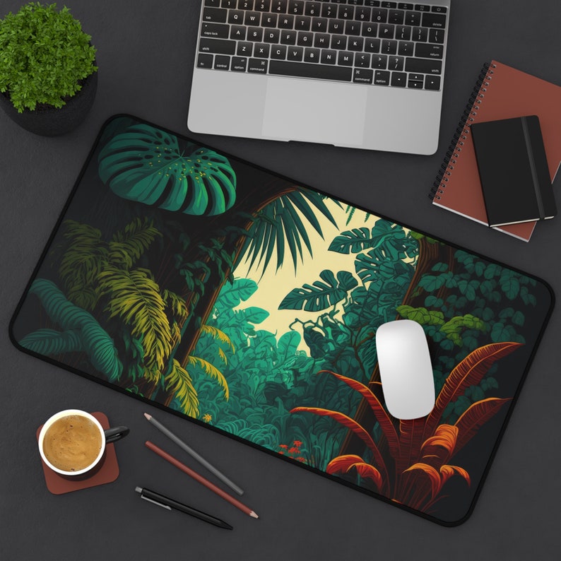 Dark Green Monstera Leaves Desk Mat Gaming Mouse Pad Nature Plant Illustration Large Mousepad Office Desk Accessories Decor Gift image 10