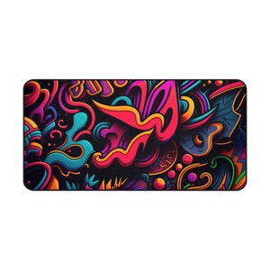 Neon Graffiti Artwork Desk Mat, Long Desk Mats, Mousepad, Gaming Mousepad, Large Deskpad, Extended image 2