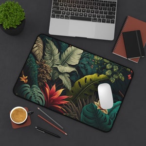 Dark Green Monstera Leaves Desk Mat Gaming Mouse Pad Nature Plant leaf with Golden Line Large Mousepad Office Desk Accessories Decor Gift image 5