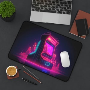 Retrowave Arcade 80's Artwork Desk Mat, Neon, Long Desk Mats, Mousepad, Gaming Mousepad, Large Deskpad, Extended image 6