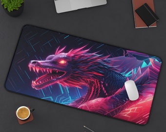 Desk Mat, Oriental Japanese Neon Dragon Large Desk Pad, Extend Gaming Mouse Pad Extra Large Chinese Dragon Mousepad Deskmat Deskpad Mausmat