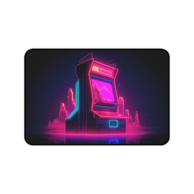 Retrowave Arcade 80's Artwork Desk Mat, Neon, Long Desk Mats, Mousepad, Gaming Mousepad, Large Deskpad, Extended image 7