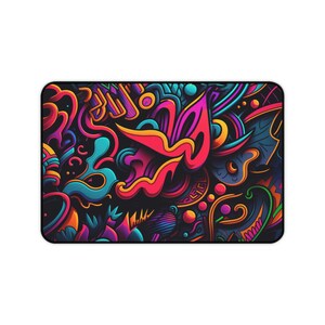 Neon Graffiti Artwork Desk Mat, Long Desk Mats, Mousepad, Gaming Mousepad, Large Deskpad, Extended image 7