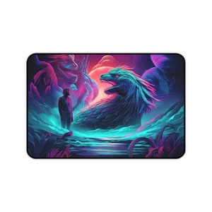 Dragon Retro 80s Neon Stars, Long Desk Mats, Mousepad, Gaming Mousepad, Large Deskpad, Extended image 7