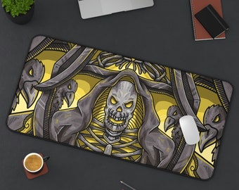 Skeleton Goth Raven Desk Mat, Long Desk Mats, Mousepad, Gaming Mousepad, Large Deskpad, Handdrawn, Extended