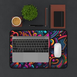 Neon Graffiti Artwork Desk Mat, Long Desk Mats, Mousepad, Gaming Mousepad, Large Deskpad, Extended image 9