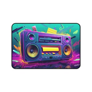 Retro Boombox Artwork Desk Mat, Neon, Long Desk Mats, Mousepad, Gaming Mousepad, Large Deskpad, Aesthetic image 7