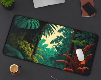 Dark Green Monstera Leaves Desk Mat Gaming Mouse Pad Nature Plant Illustration Large Mousepad Office Desk Accessories Decor Gift