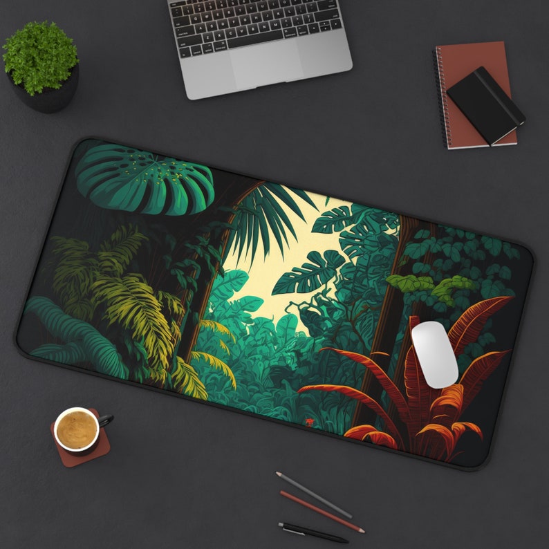 Dark Green Monstera Leaves Desk Mat Gaming Mouse Pad Nature Plant Illustration Large Mousepad Office Desk Accessories Decor Gift image 1
