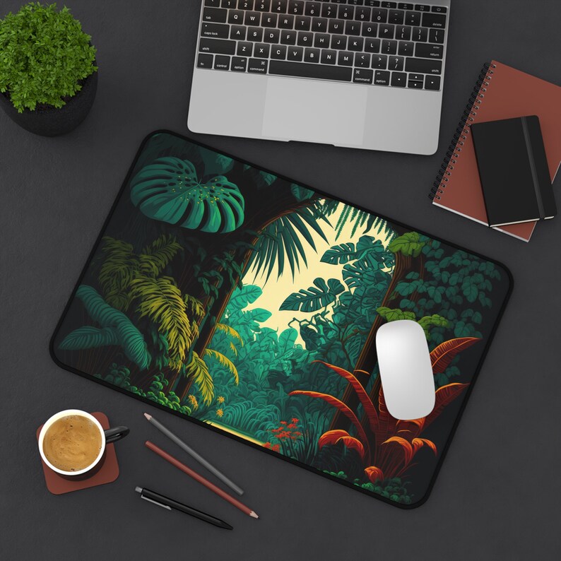 Dark Green Monstera Leaves Desk Mat Gaming Mouse Pad Nature Plant Illustration Large Mousepad Office Desk Accessories Decor Gift image 6