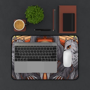 Goth Skull Desk Mat, Long Desk Mats, Mousepad, Gaming Mousepad, Large Deskpad, Handdrawn, Extended image 9