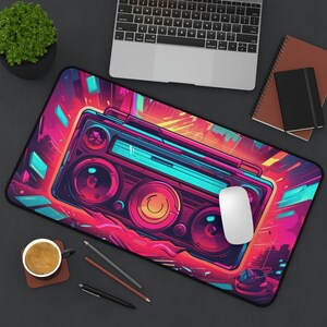 Retro Boombox Artwork Desk Mat, Neon, Long Desk Mats, Mousepad, Gaming Mousepad, Large Deskpad, Aesthetic image 10