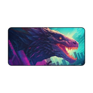 Desk Mat, Neon 80s Japanese Dragon Large Desk Pad, Extend Gaming Mouse Pad, Chinese Dragon Mousepad Mousemat, Deskpad Deskmat Mauspad image 2