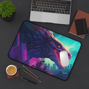 Desk Mat, Neon 80s Japanese Dragon Large Desk Pad, Extend Gaming Mouse Pad, Chinese Dragon Mousepad Mousemat, Deskpad Deskmat Mauspad image 5