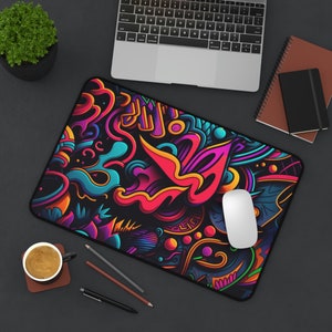 Neon Graffiti Artwork Desk Mat, Long Desk Mats, Mousepad, Gaming Mousepad, Large Deskpad, Extended image 6