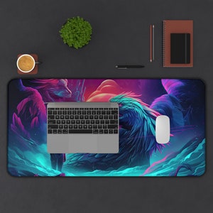 Dragon Retro 80s Neon Stars, Long Desk Mats, Mousepad, Gaming Mousepad, Large Deskpad, Extended image 4