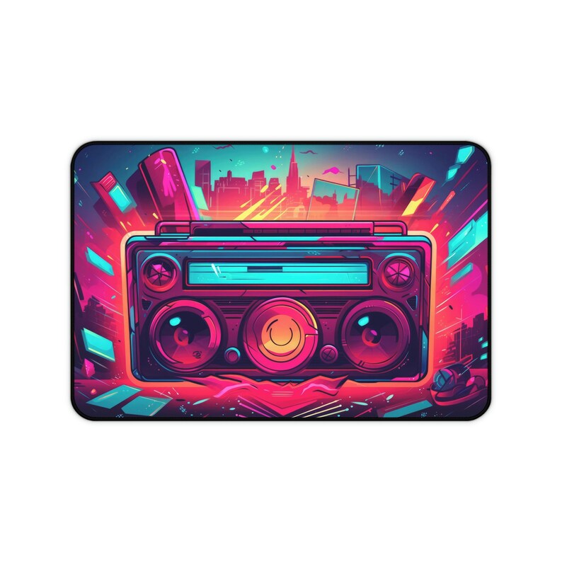 Retro Boombox Artwork Desk Mat, Neon, Long Desk Mats, Mousepad, Gaming Mousepad, Large Deskpad, Aesthetic image 7