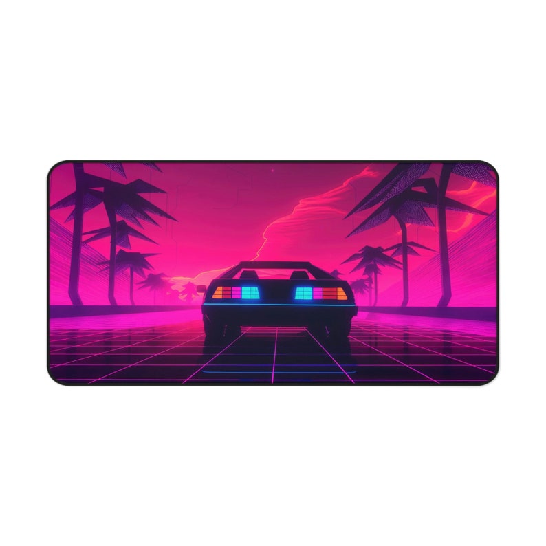 Delorean Retro Artwork Desk Mat, Back To The Future, BTTF, Long Desk Mats, Mousepad, Gaming Mousepad, Large Deskpad, Extended image 2