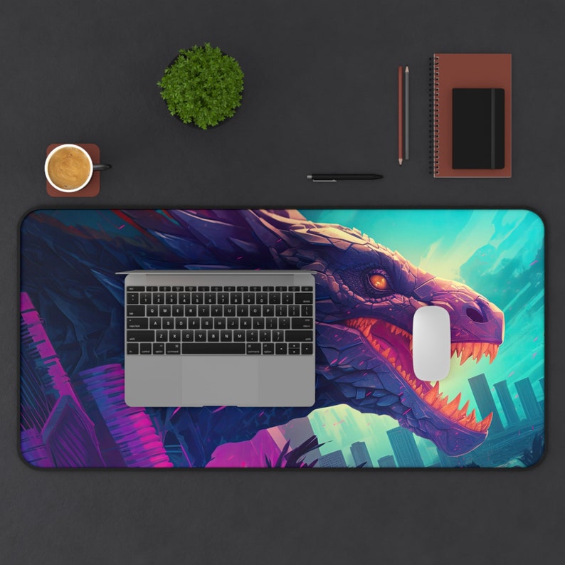 Desk Mat, Neon 80s Japanese Dragon Large Desk Pad, Extend Gaming Mouse Pad, Chinese Dragon Mousepad Mousemat, Deskpad Deskmat Mauspad image 3