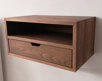Custom Floating Nightstand: Solid Beech Wood Bedside Table