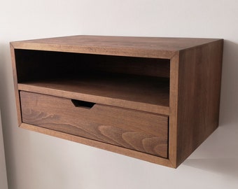 Floating Nightstand, Custom Width Floating Console Table with Drawer, Solid Wood Bedside Table