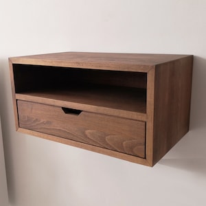 Floating Nightstand, Custom Width Floating Console Table with Drawer, Solid Wood Bedside Table, No customs duty for the USA and EU