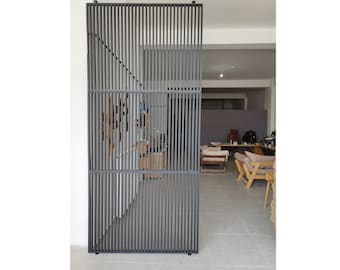Custom Slat Room Divider: Black Privacy Screen Partition