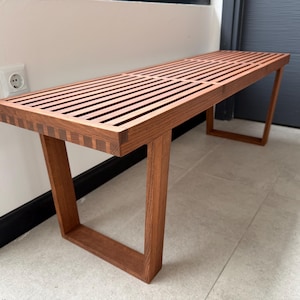 Solid Wood Bench, Custom Size Slatted Entryway Seating