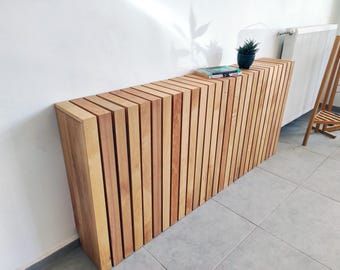 Radiator Cover, Beech Wood Slatted Heater Top, Cat sleeping Sport Made To Order