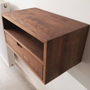 Floating Nightstand, Custom Width Floating Console Table with Drawer, Solid Wood Bedside Table image 2