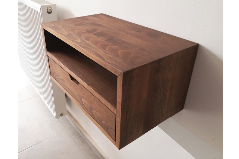 Floating Nightstand, Custom Width Floating Console Table with Drawer, Solid Wood Bedside Table image 2