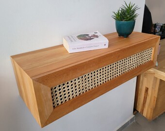 Floating Rattan Console, Customizable Entryway Console Table, Wall Mounted Dressing Table with Rattan Cover, MADE TO ORDER