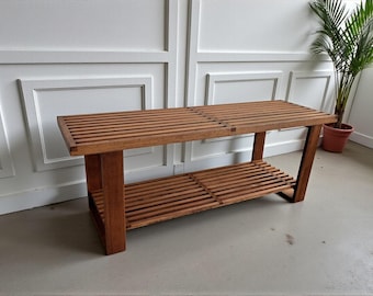 Natural Wood Bench, Solid Beech Seating with Custom Size Shoe Rack