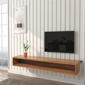Media Console, Solid Beech Wood Floating TV Stand with Custom Width