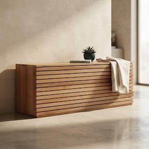 Radiator Cover, Beech Wood Horizontal Slat Design, Cat Sleep Spot, Custom Size