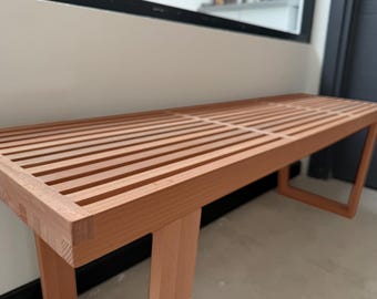 Solid Wood Bench in Beech, Slatted Seat with Custom Width and Depth