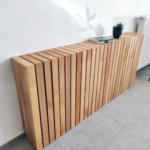 Custom Solid Wood Slatted Radiator Cover: Cat Sleeping Surface